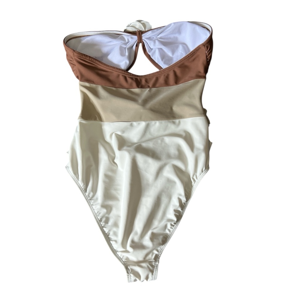 Brown and Cream Lg Strapless Swimsuit EUC - Picture 3 of 5